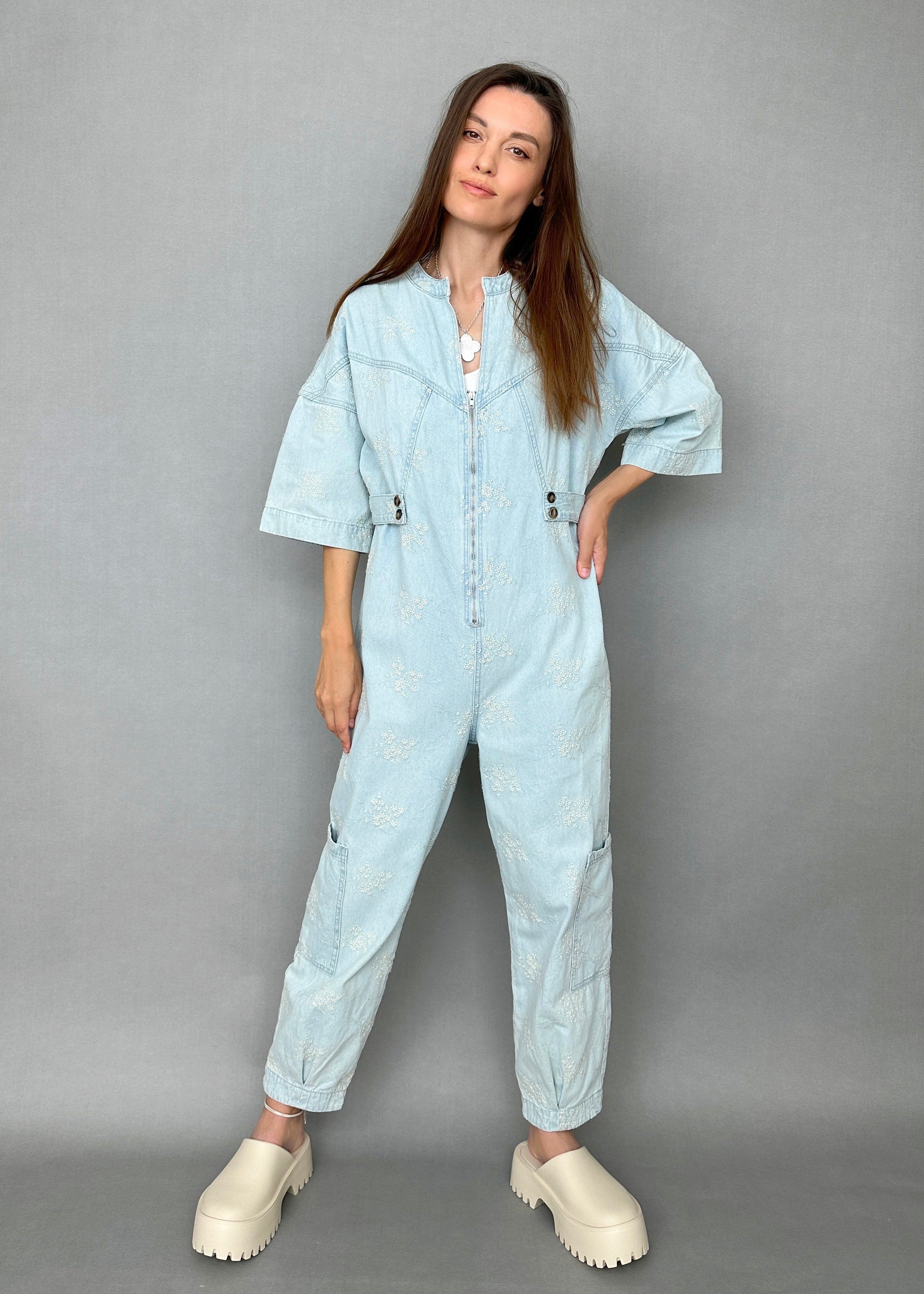 Embroidered Sakura Denim Jumpsuit - alldeserved.com