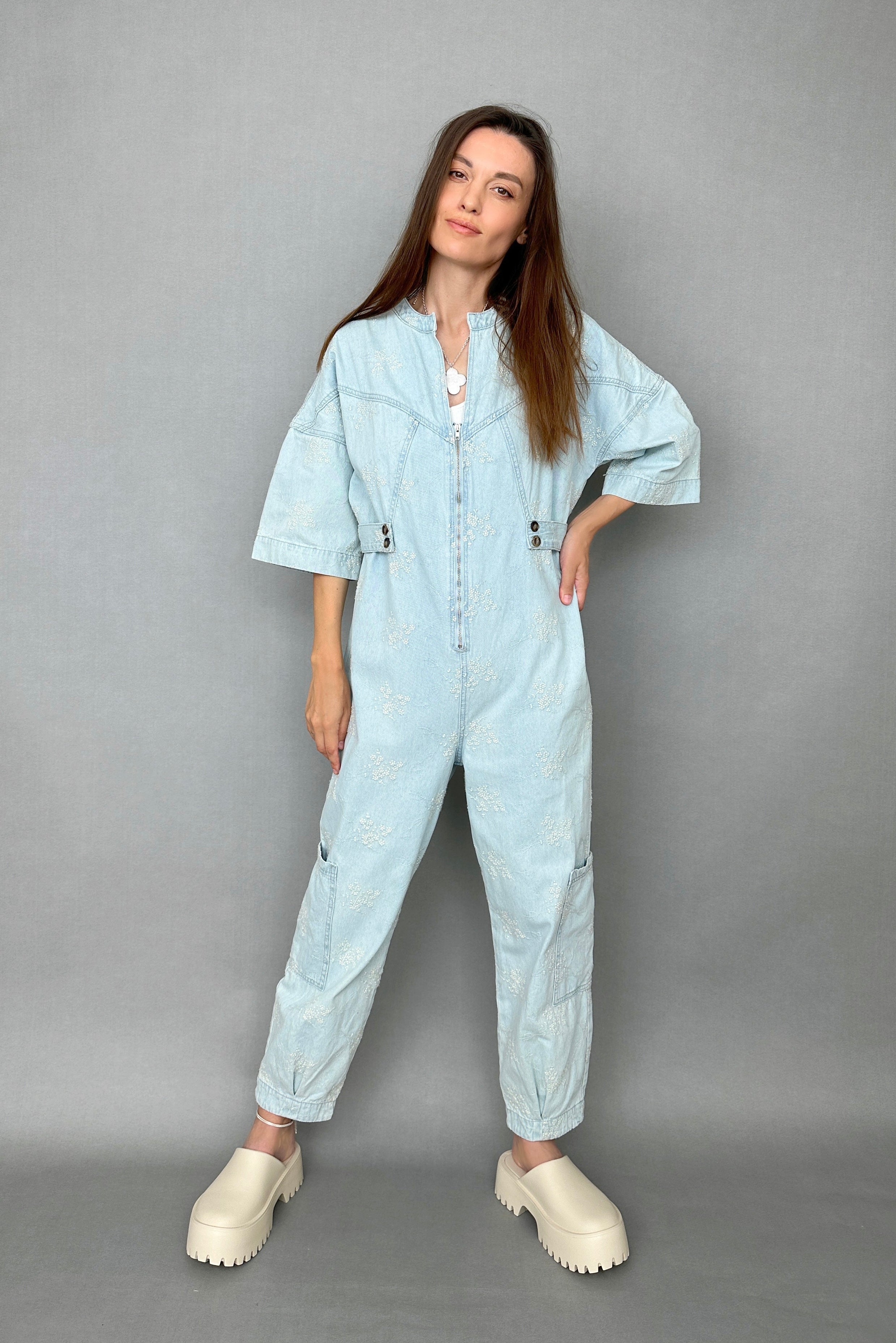 Embroidered Sakura Denim Jumpsuit - alldeserved.com