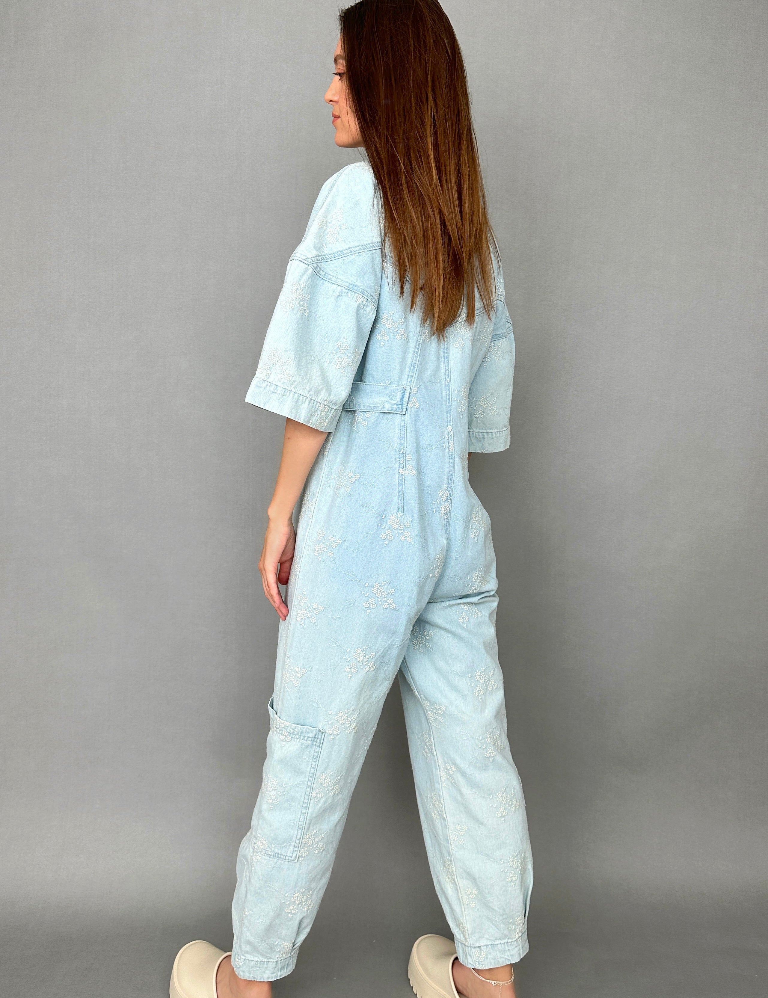 Embroidered Sakura Denim Jumpsuit - alldeserved.com