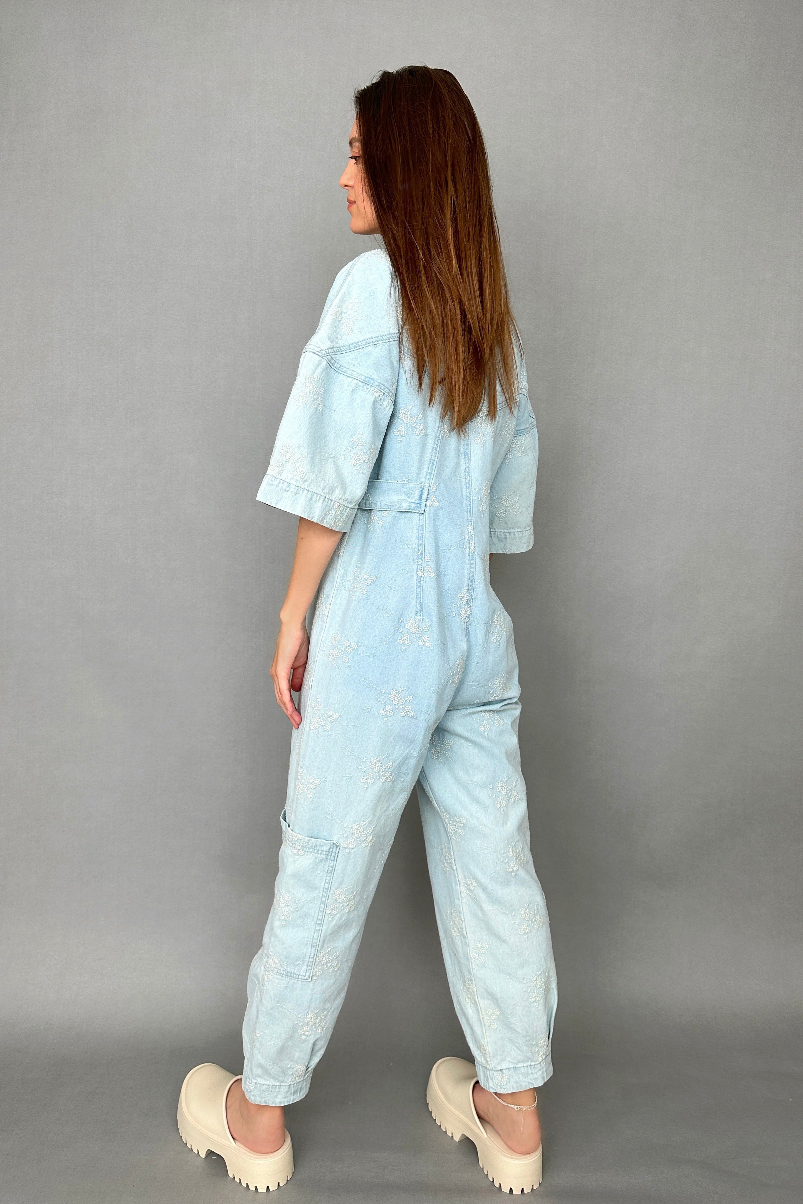 Embroidered Sakura Denim Jumpsuit - alldeserved.com