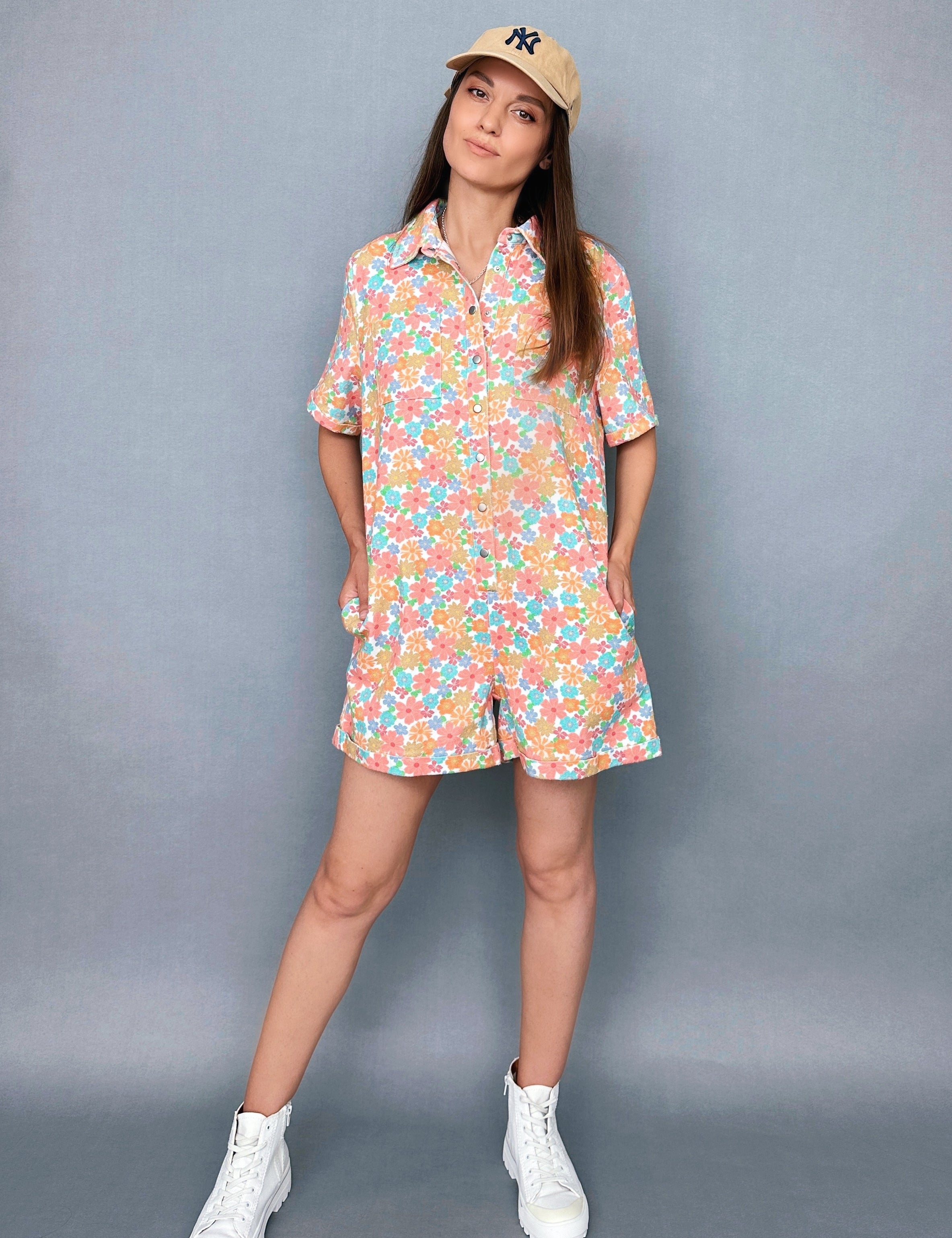 Chloe Floral Denim Romper - alldeserved.com