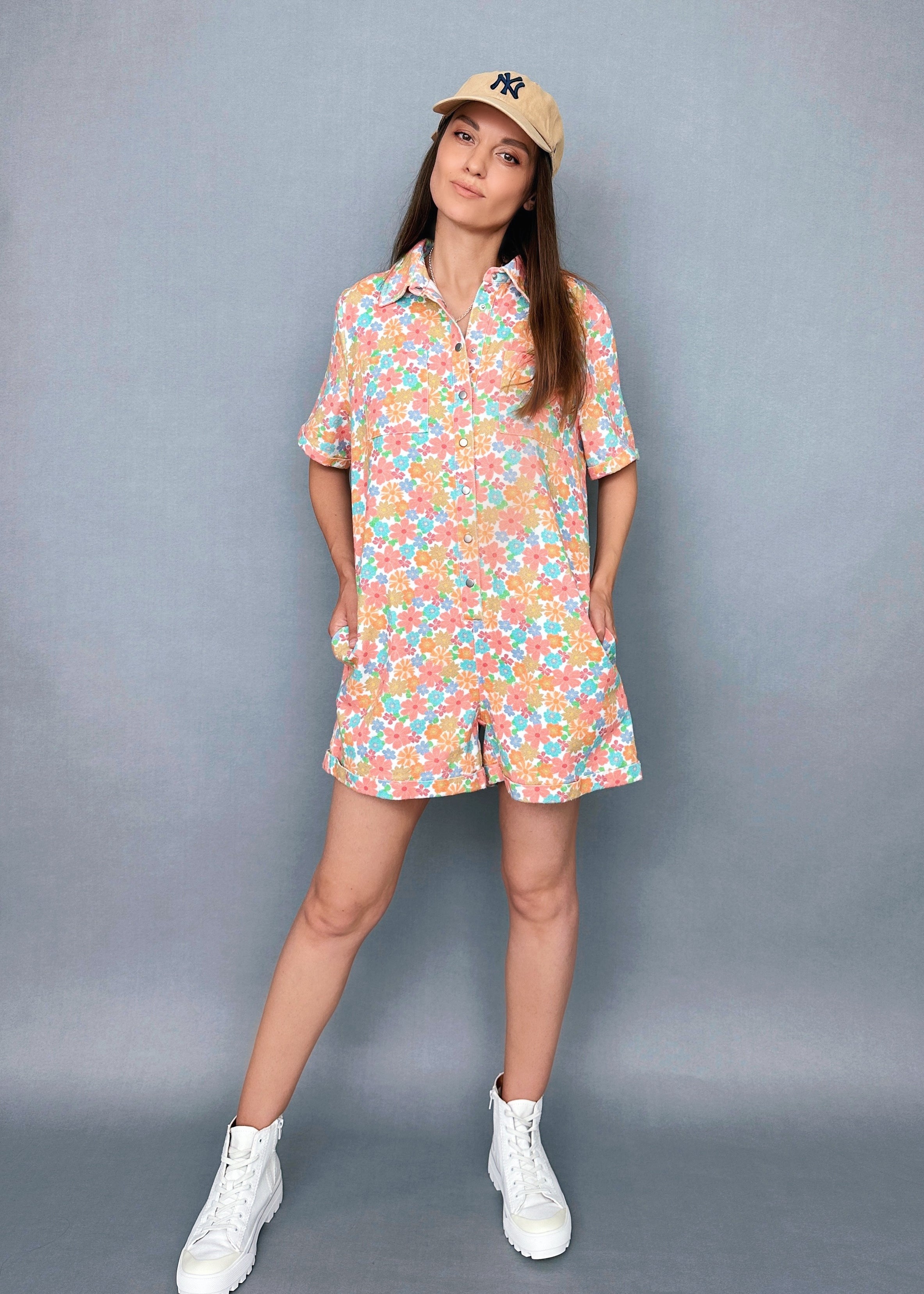 Chloe Floral Denim Romper - alldeserved.com