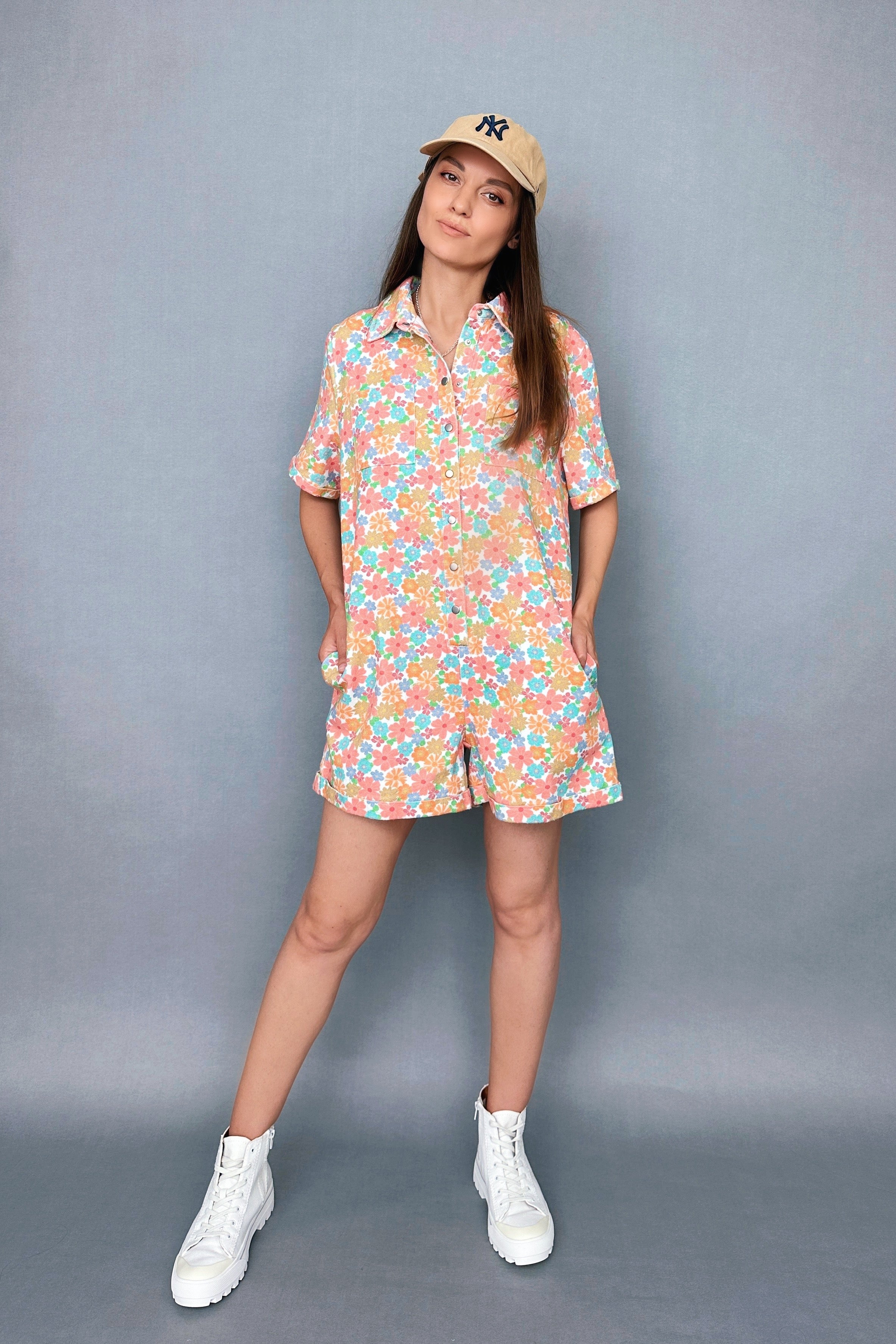 Chloe Floral Denim Romper - alldeserved.com