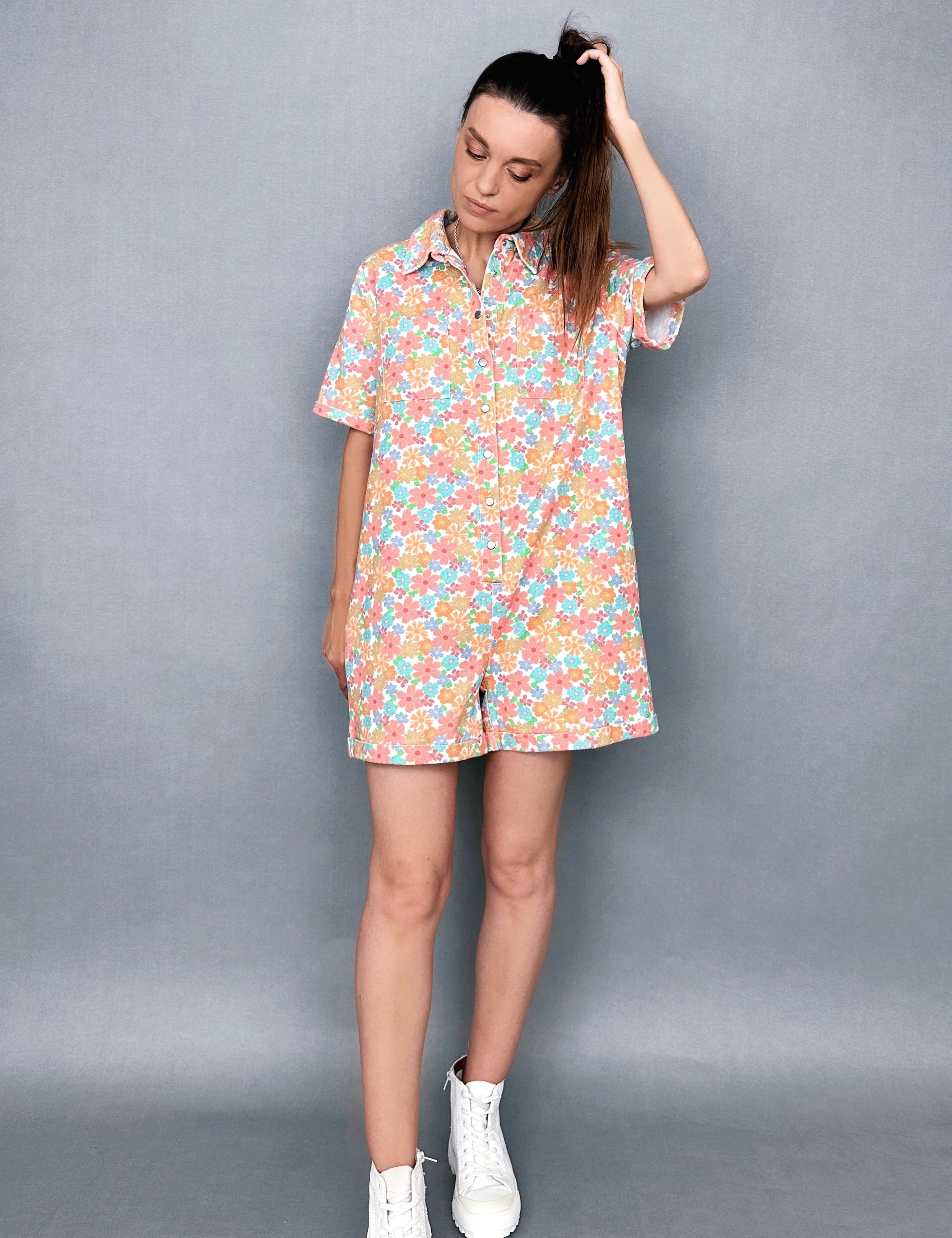 Chloe Floral Denim Romper - alldeserved.com
