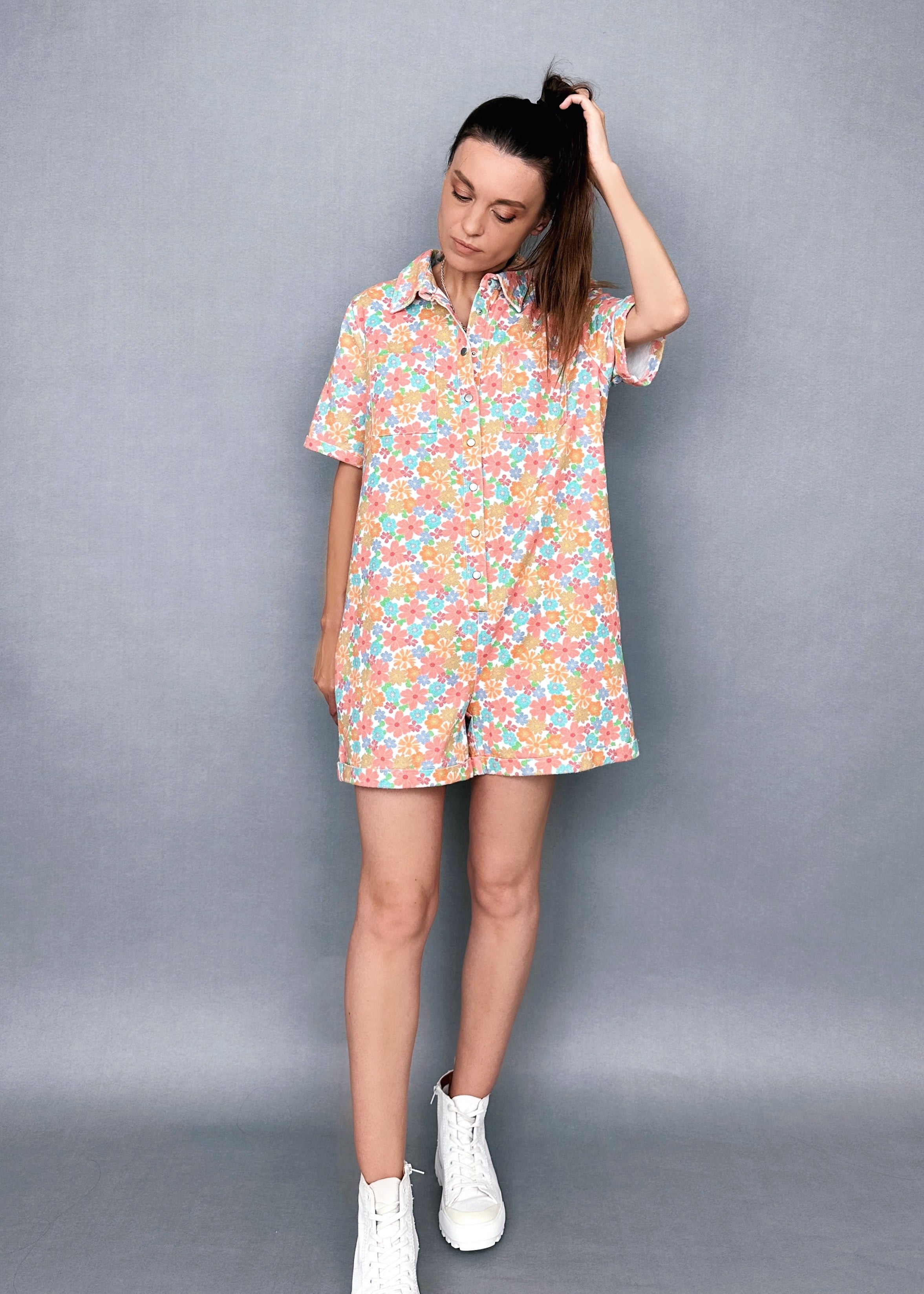 Chloe Floral Denim Romper - alldeserved.com