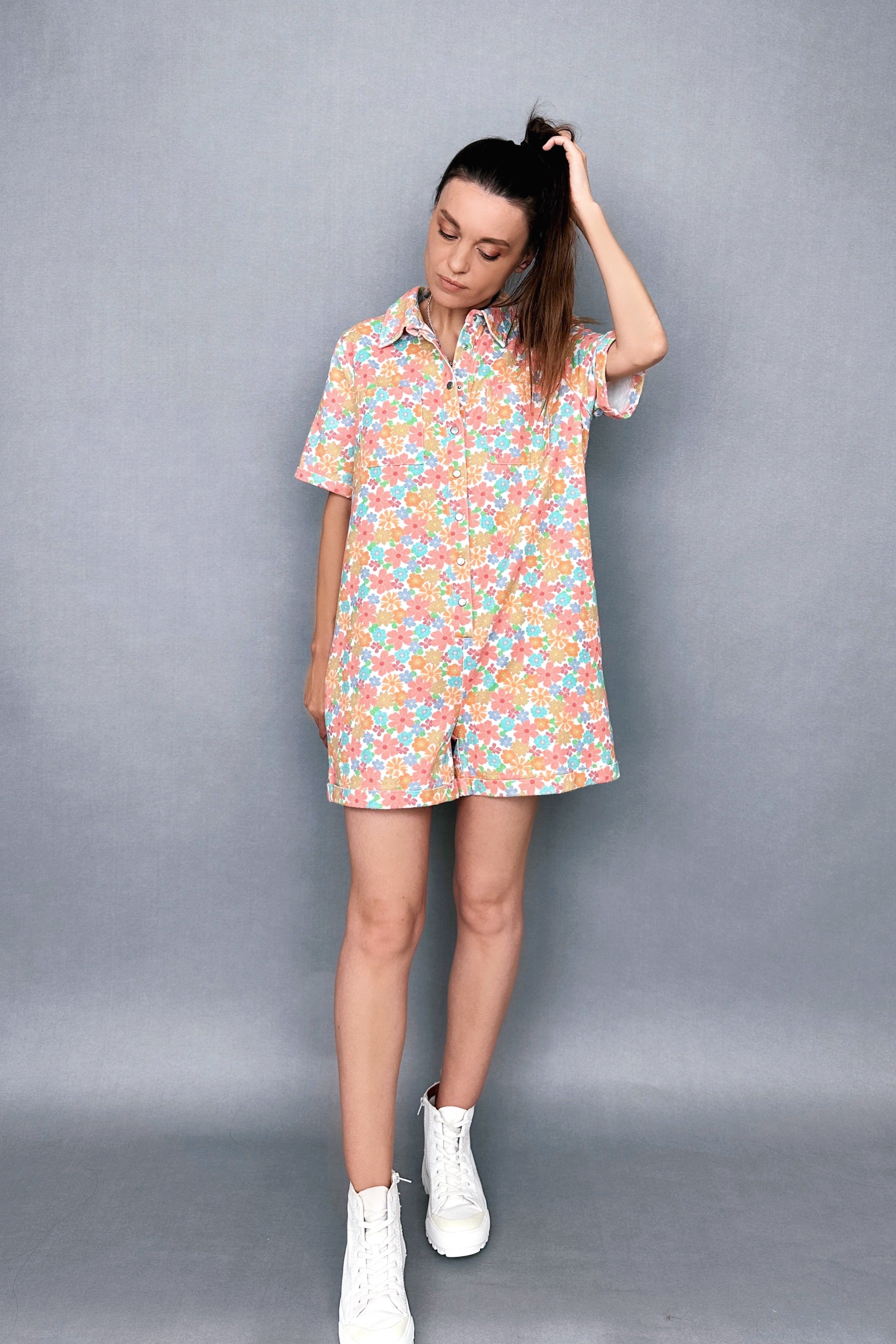 Chloe Floral Denim Romper - alldeserved.com