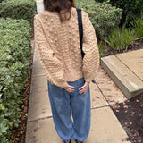 Popcorn Stitch Chunky Knit Cardigan - Camel