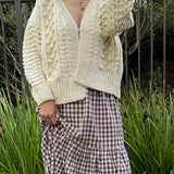 Popcorn Stitch Chunky Knit Cardigan - Ivory