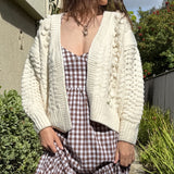Popcorn Stitch Chunky Knit Cardigan - Ivory