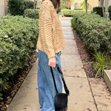 Popcorn Stitch Chunky Knit Cardigan - Camel