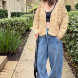 Popcorn Stitch Chunky Knit Cardigan - Camel