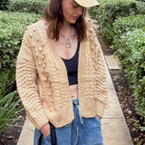 Popcorn Stitch Chunky Knit Cardigan - Camel