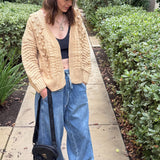 Popcorn Stitch Chunky Knit Cardigan - Camel