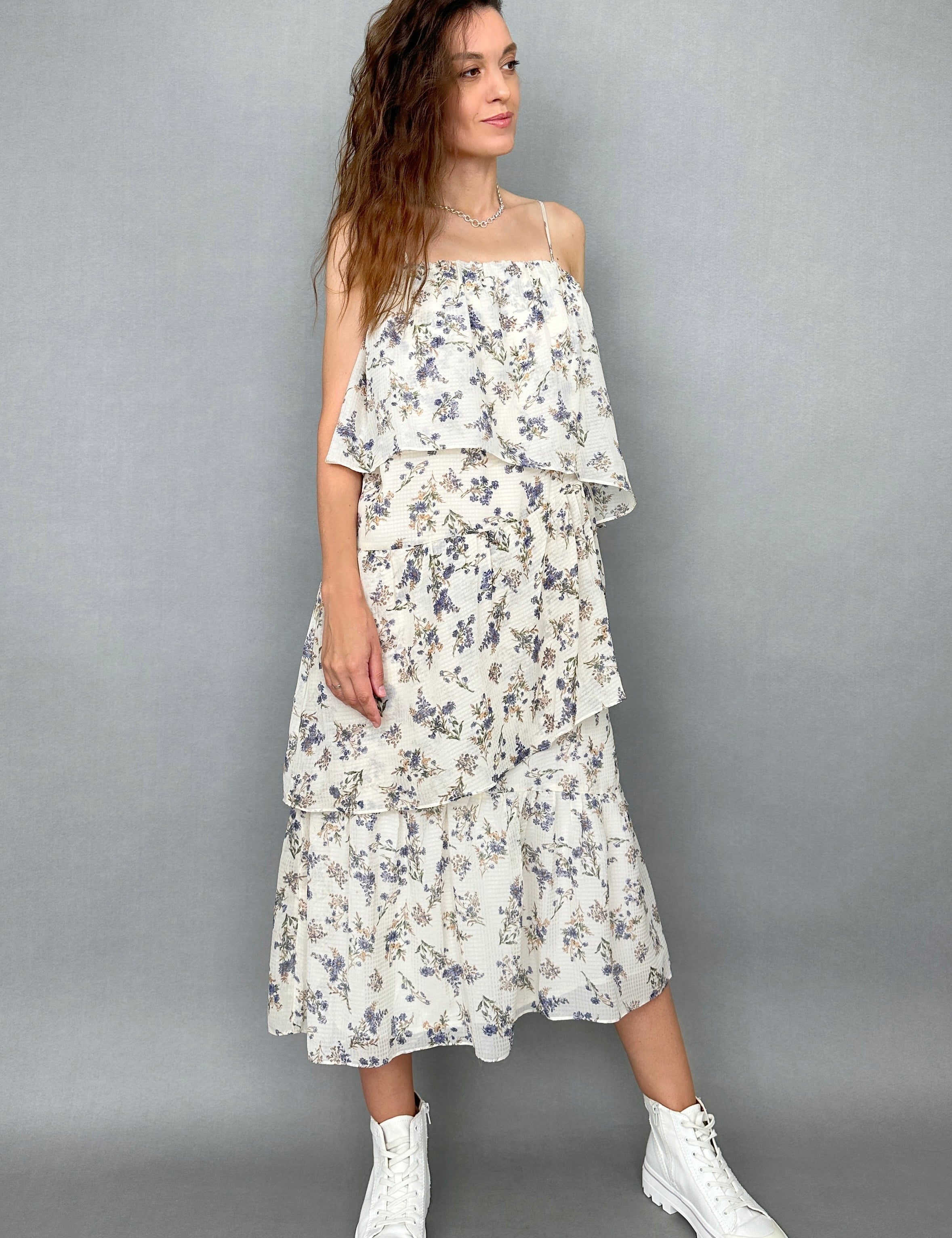 Ivory Purple Floral Dress - alldeserved.com