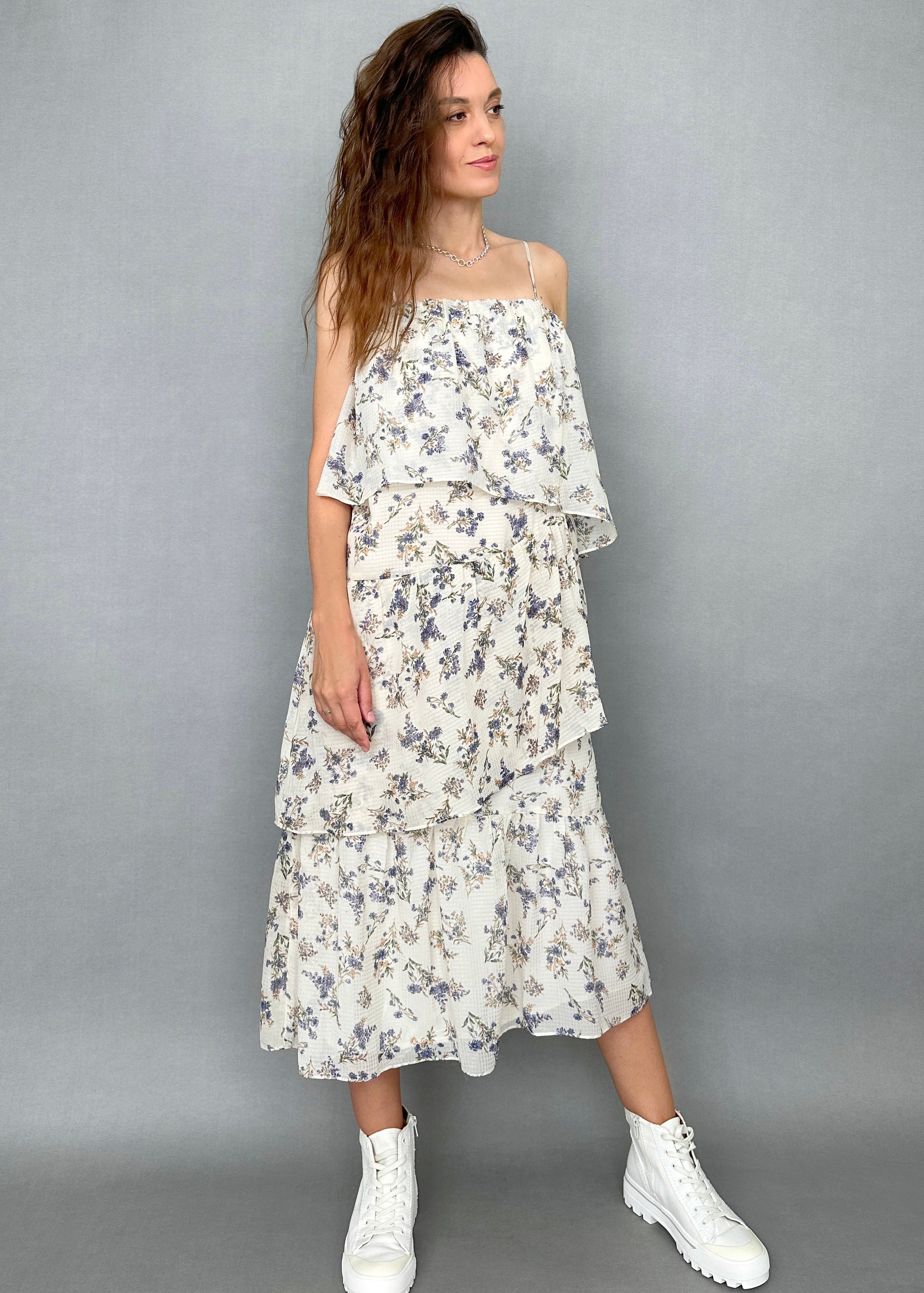 Ivory Purple Floral Dress - alldeserved.com