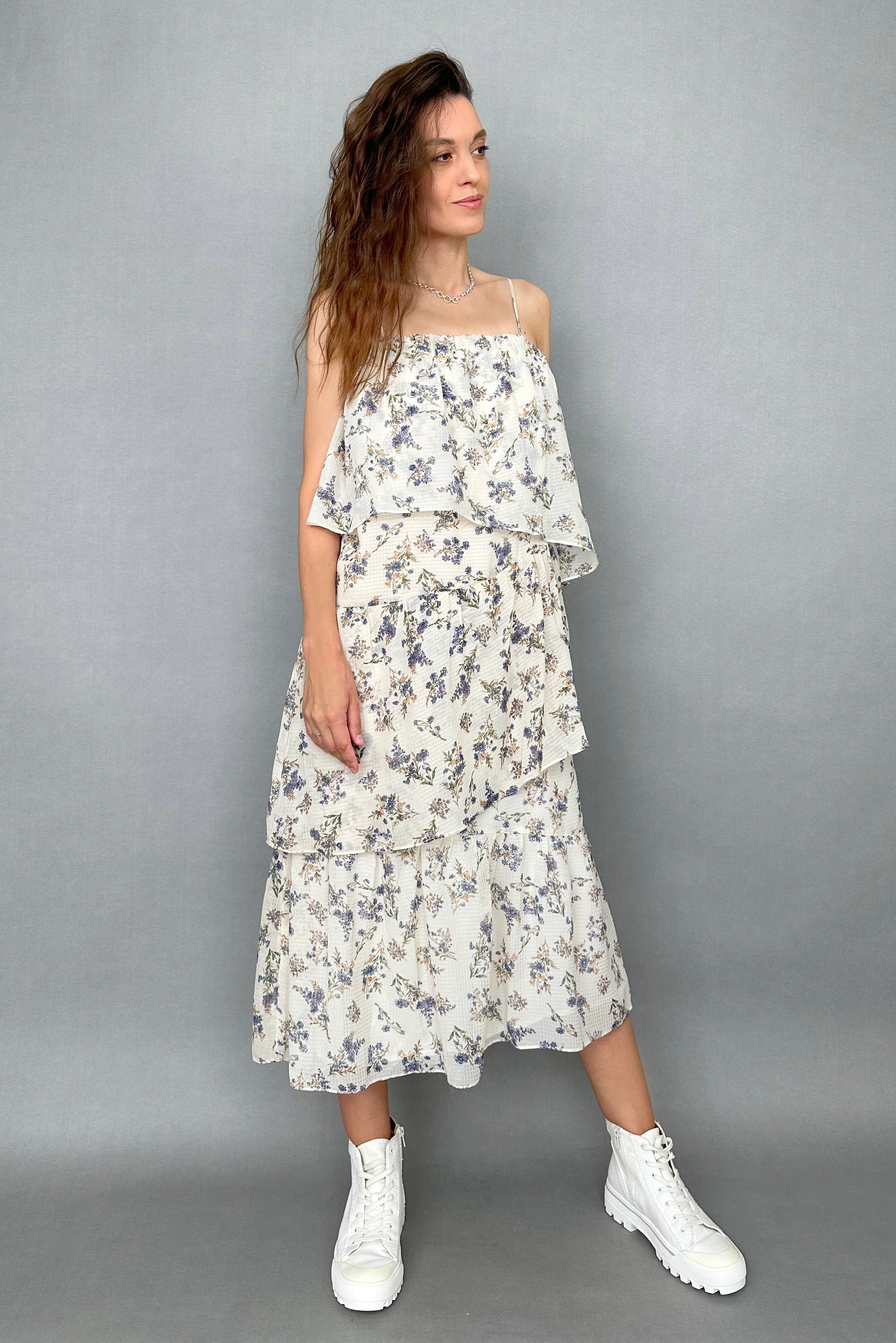 Ivory Purple Floral Dress - alldeserved.com