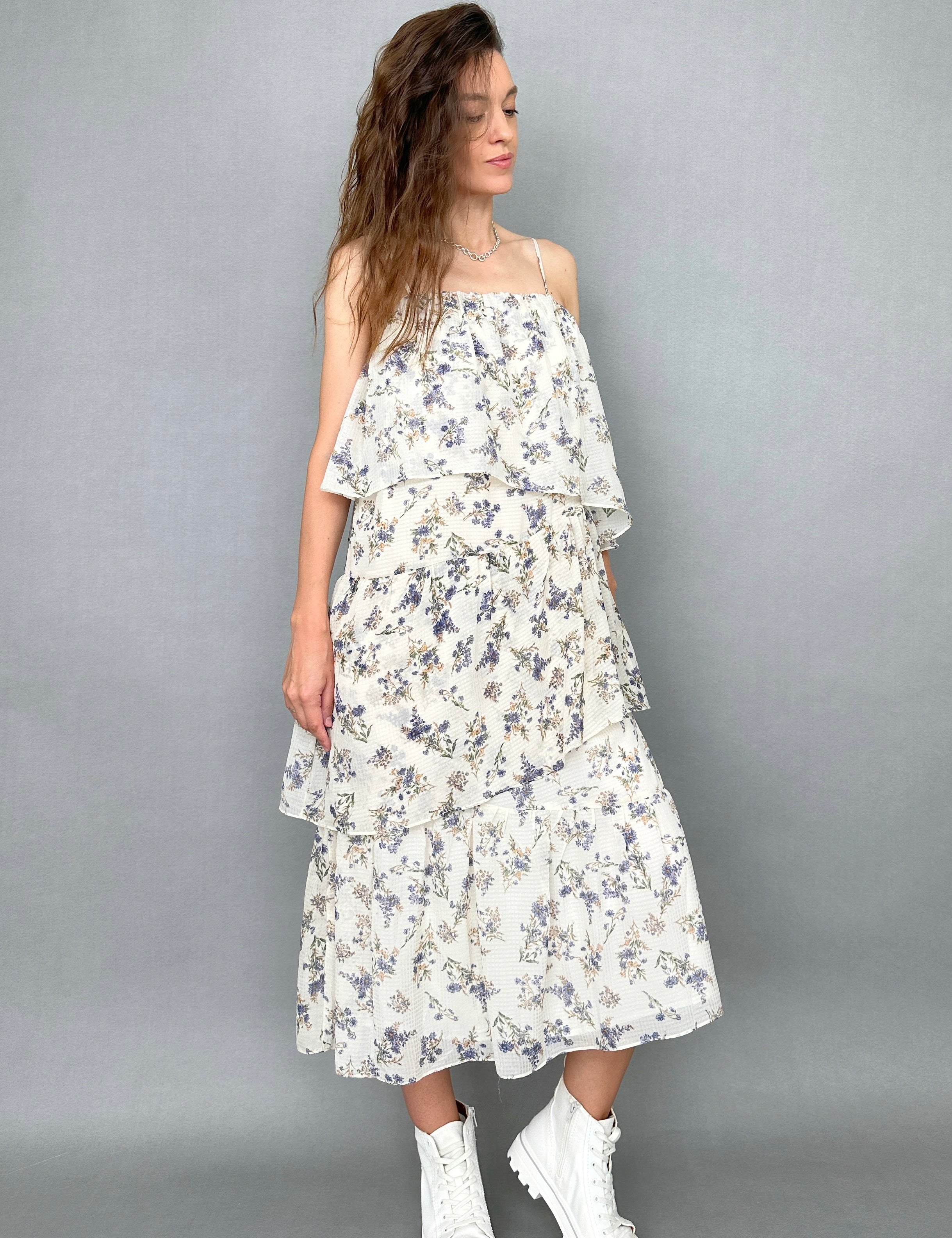 Ivory Purple Floral Dress - alldeserved.com