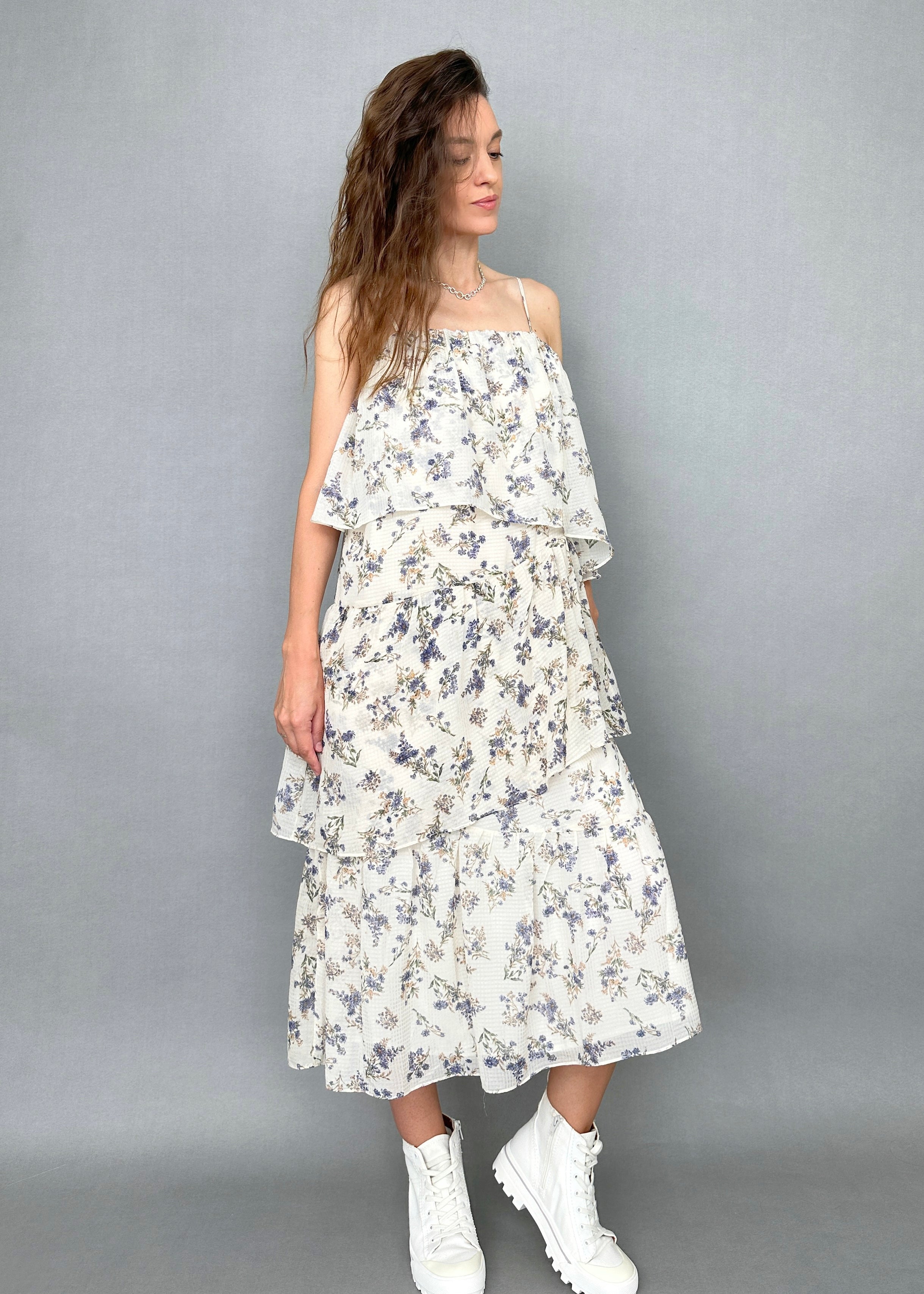 Ivory Purple Floral Dress - alldeserved.com