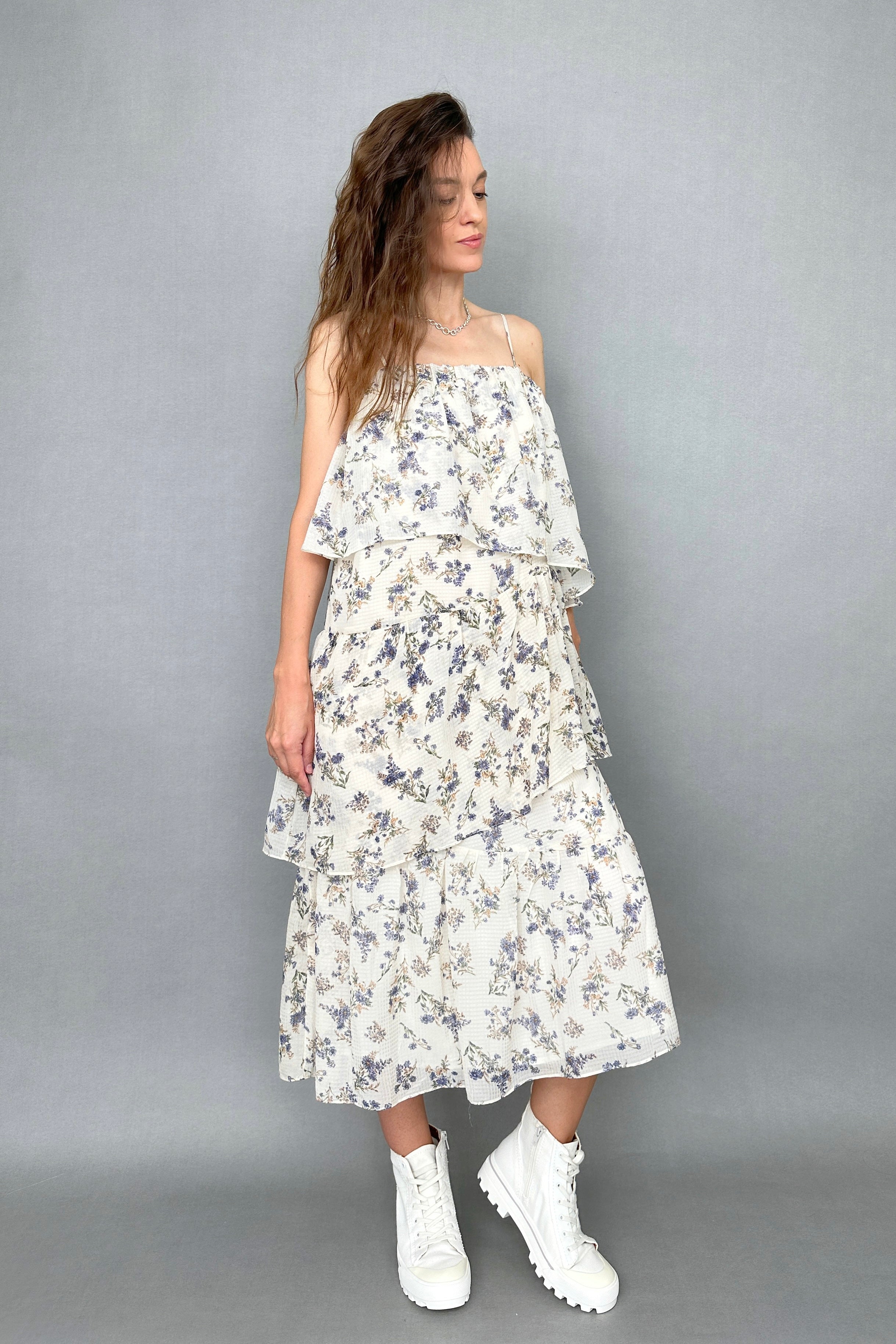 Ivory Purple Floral Dress - alldeserved.com