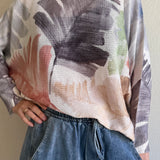 Livia Made in Italy Batwing Printed Sweater -  Watercolor Palm Multi