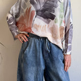 Livia Made in Italy Batwing Printed Sweater -  Watercolor Palm Multi