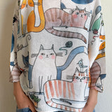 Livia Made in Italy Batwing Printed Sweater -  Playful Cats Print