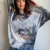 Livia Made in Italy Batwing Printed Sweater -  Smoke & Gold Abstract
