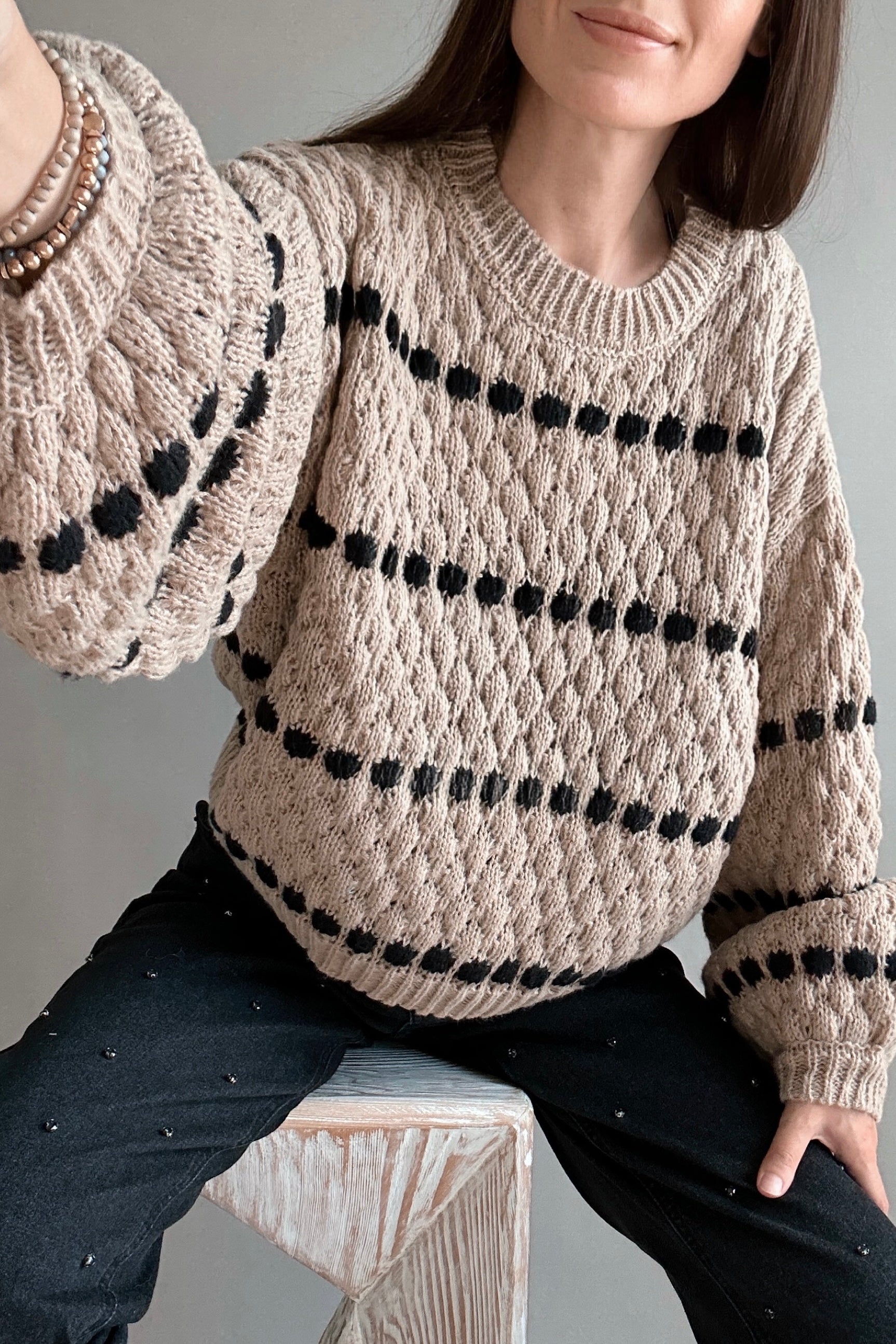Textured Knit Balloon Sleeve Sweater - alldeserved.com