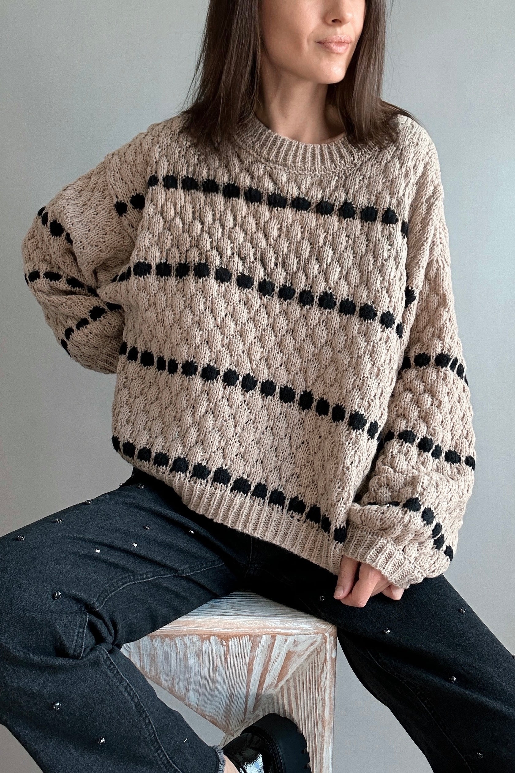 Textured Knit Balloon Sleeve Sweater - alldeserved.com