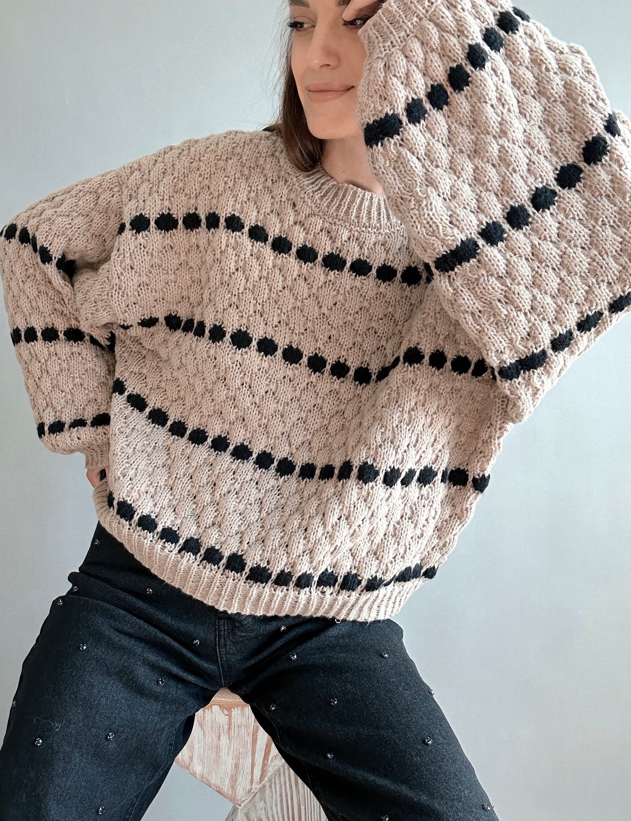 Textured Knit Balloon Sleeve Sweater - alldeserved.com
