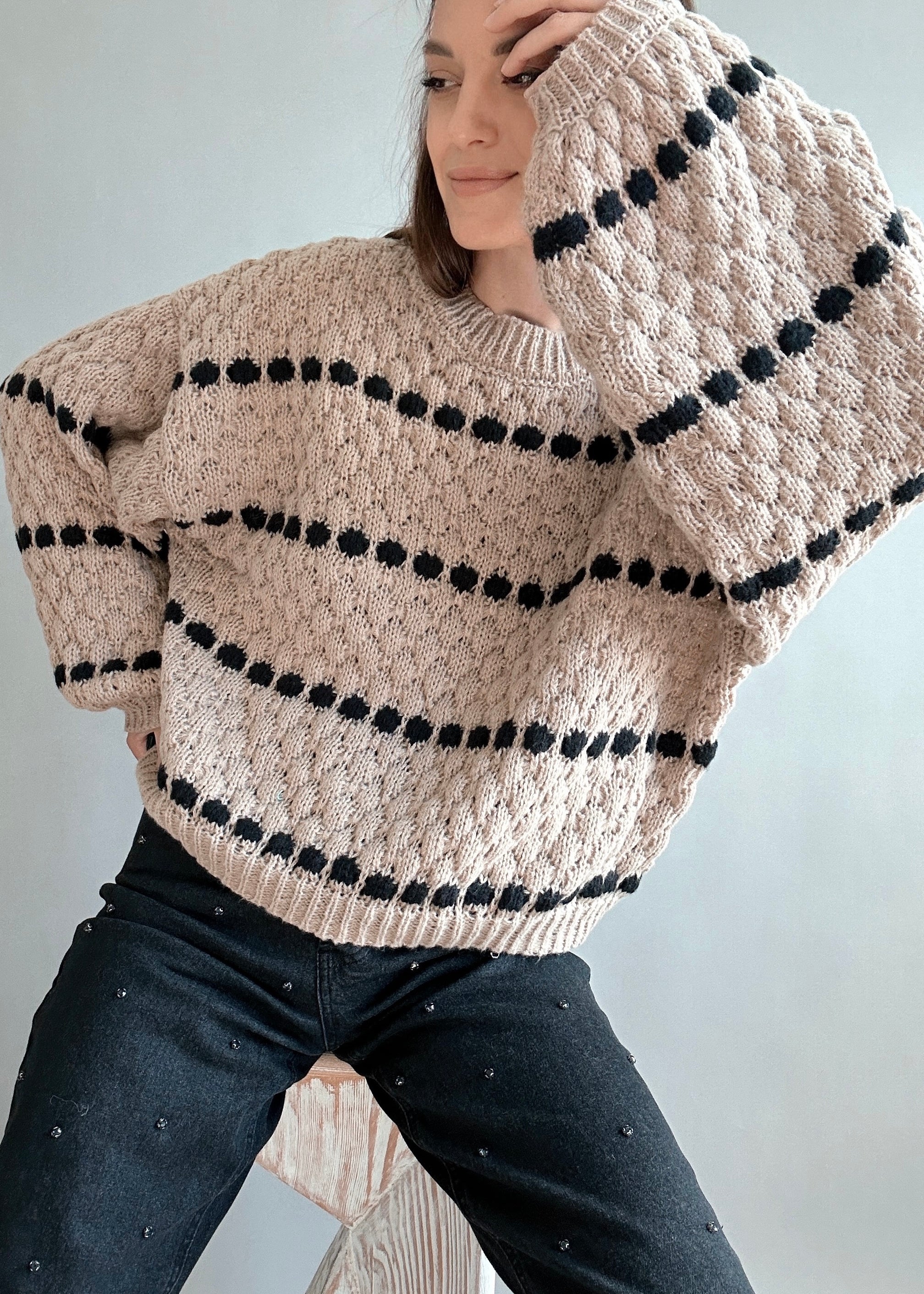 Textured Knit Balloon Sleeve Sweater - alldeserved.com