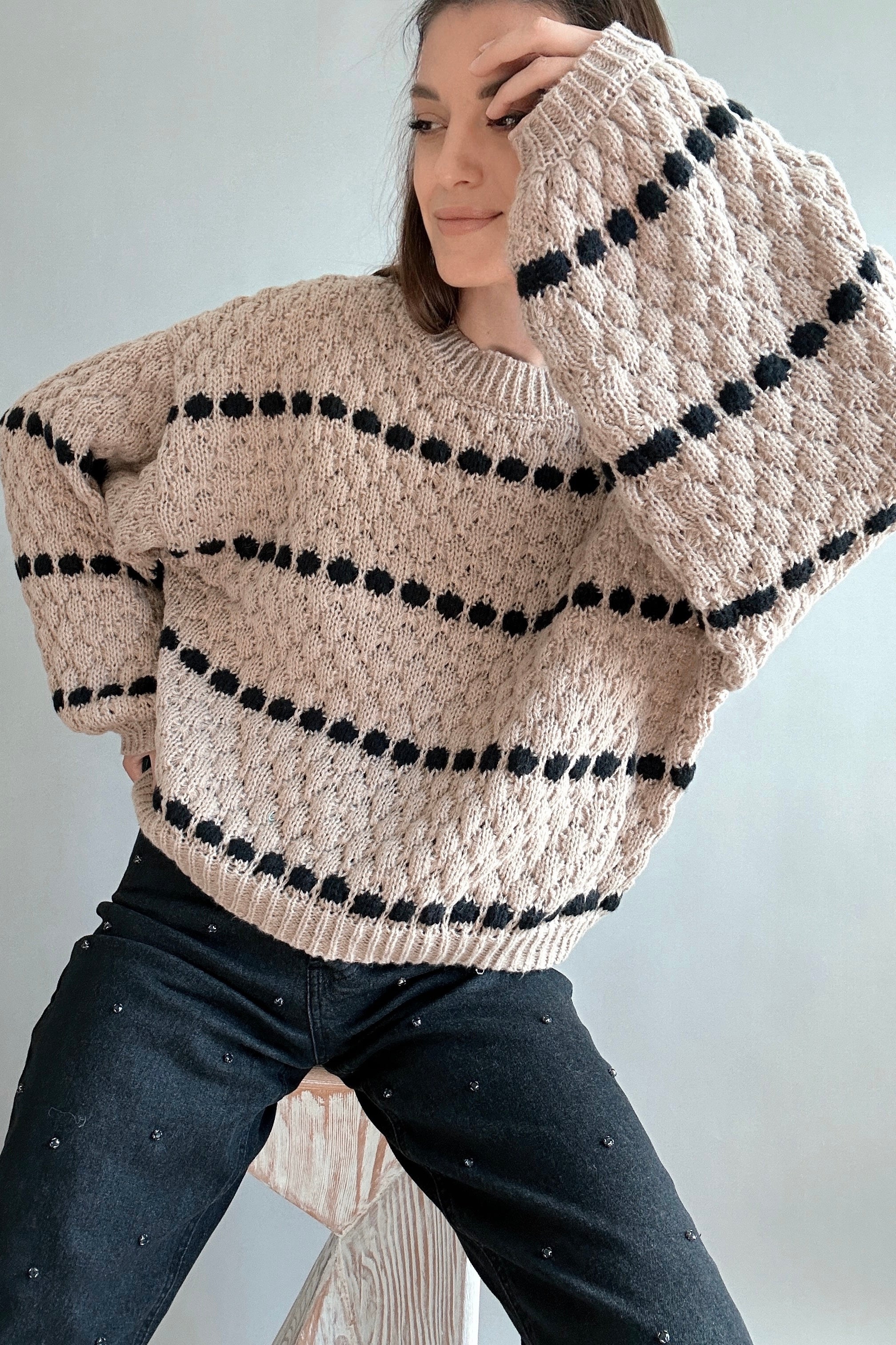 Textured Knit Balloon Sleeve Sweater - alldeserved.com