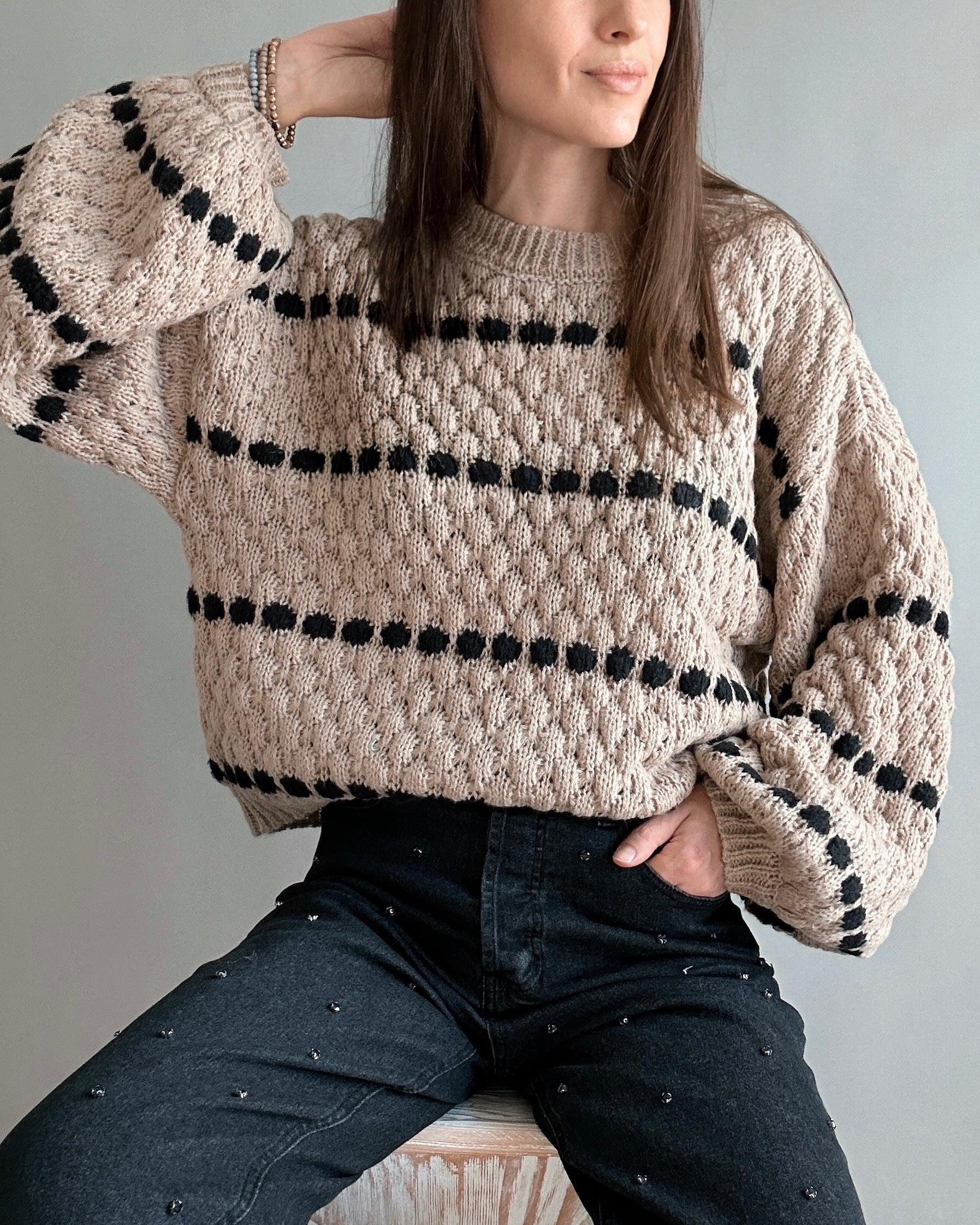 Textured Knit Balloon Sleeve Sweater - alldeserved.com