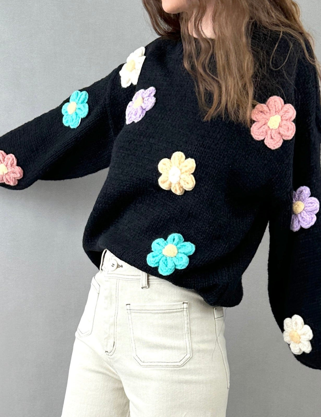 3D Floral Sweater (Black)