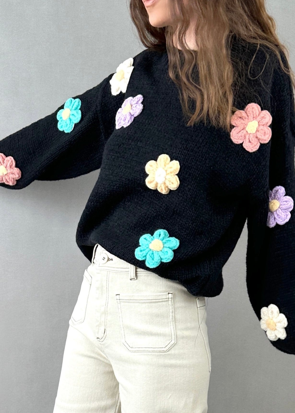 3D Floral Sweater (Black)