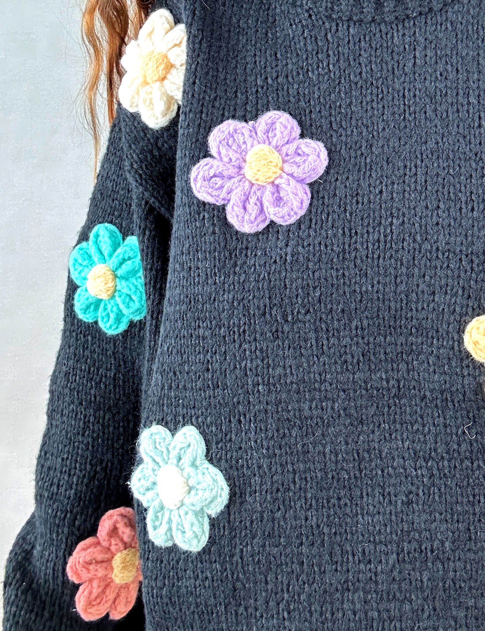 3D Floral Sweater (Black)