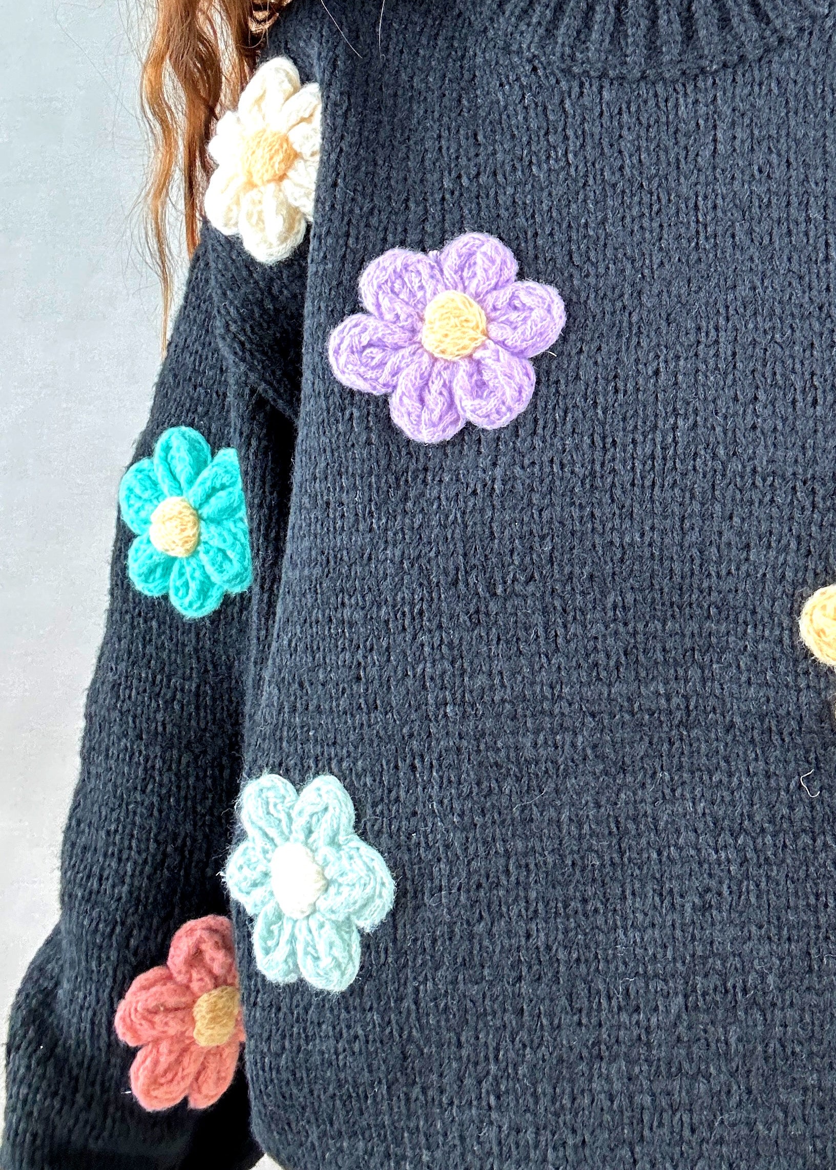 3D Floral Sweater (Black)