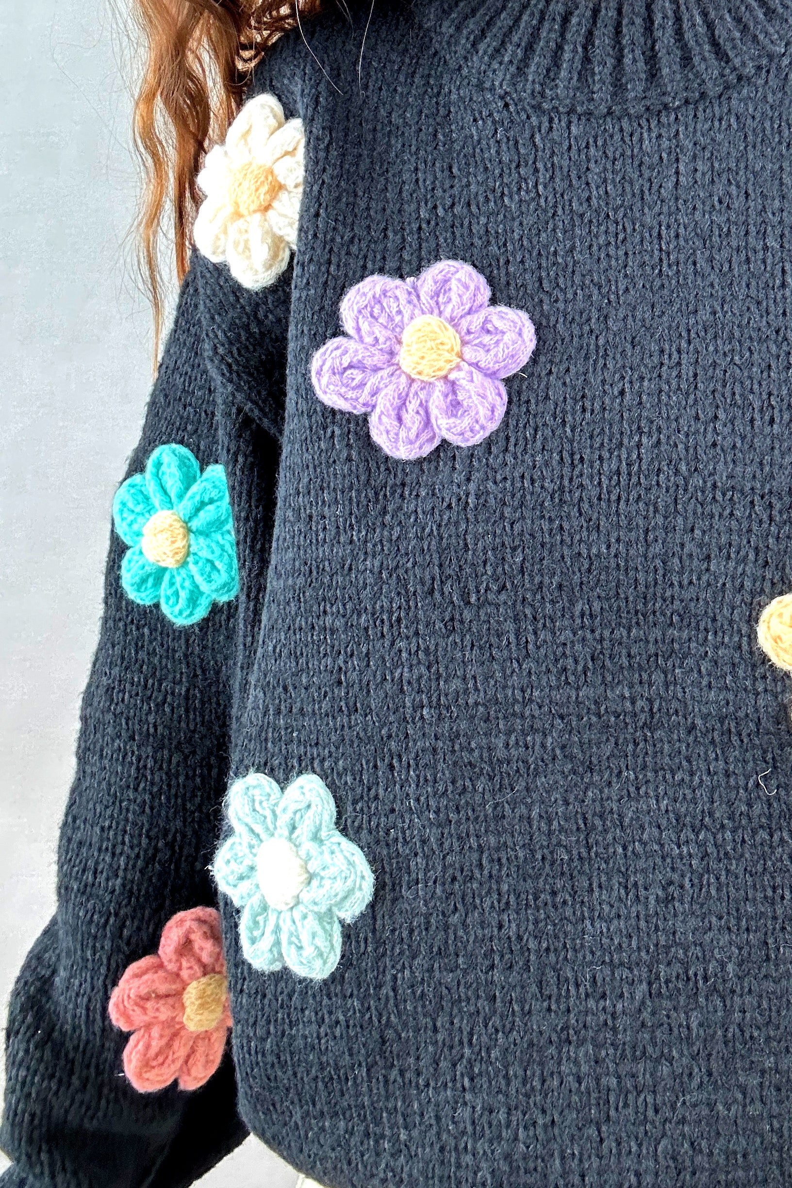 3D Floral Sweater (Black)