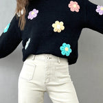 3D Floral Sweater (Black)