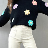 3D Floral Sweater (Black)