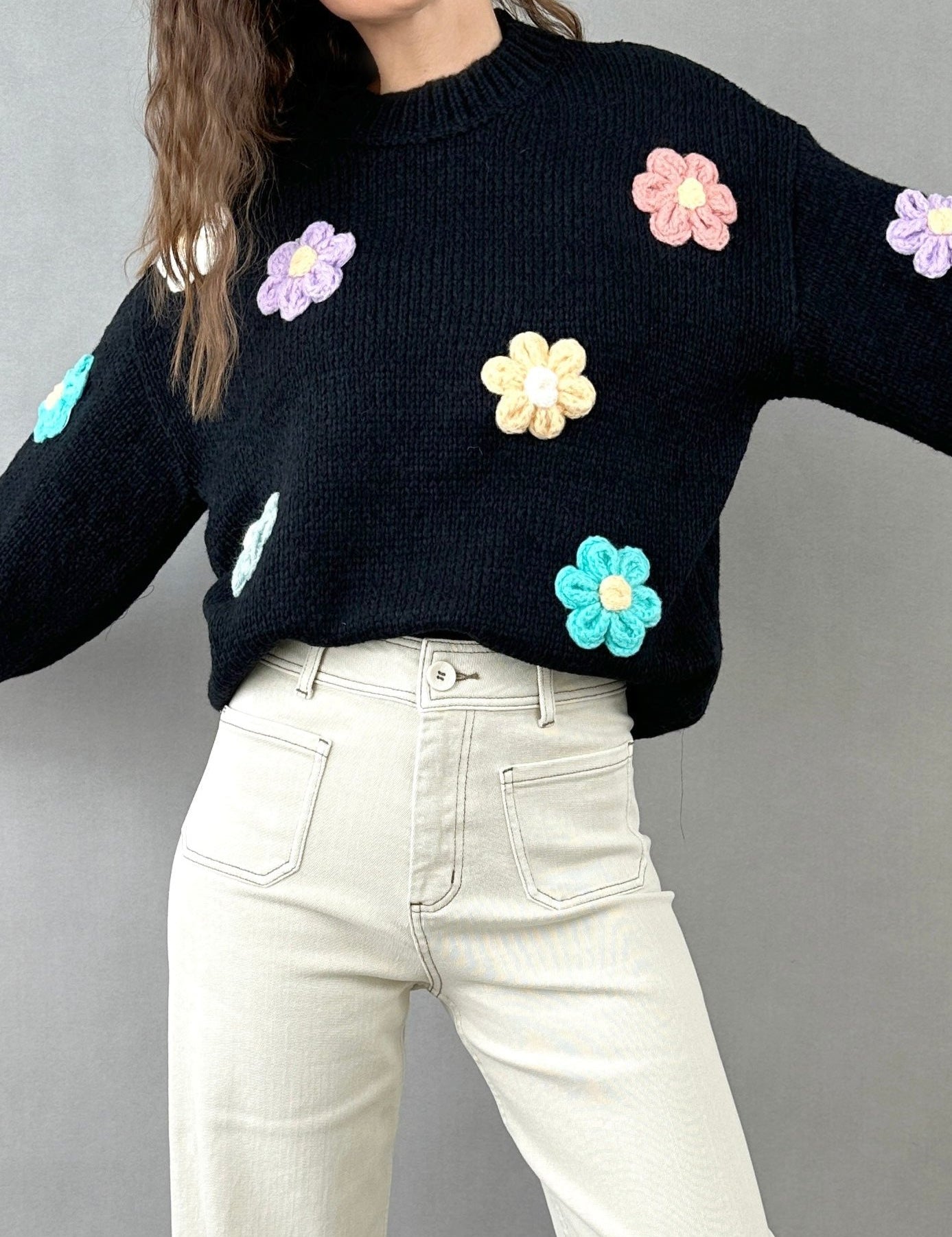 3D Floral Sweater (Black)
