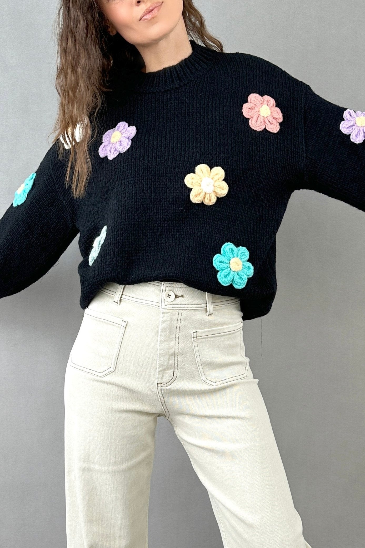3D Floral Sweater (Black)