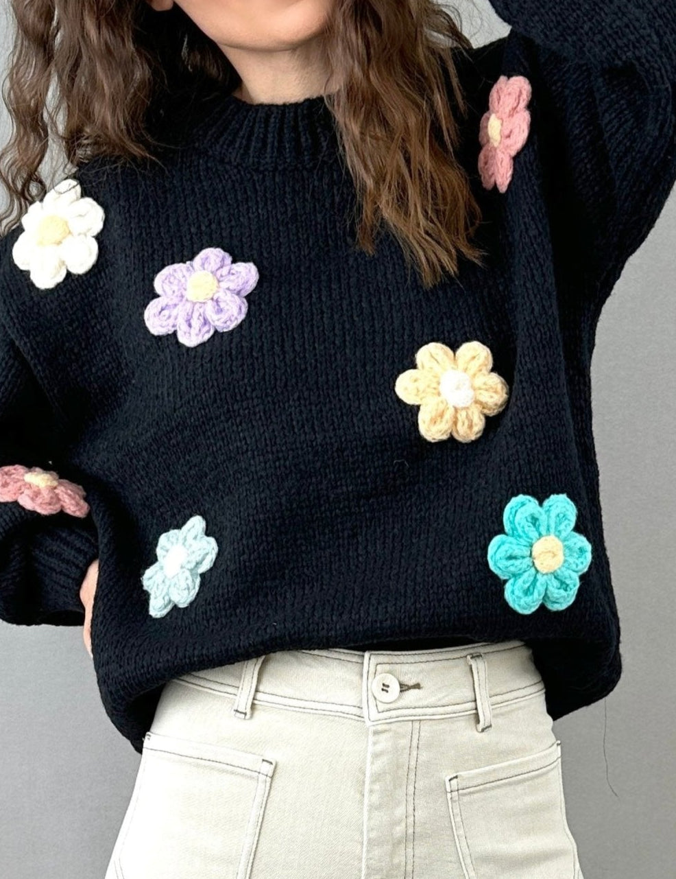 3D Floral Sweater (Black)