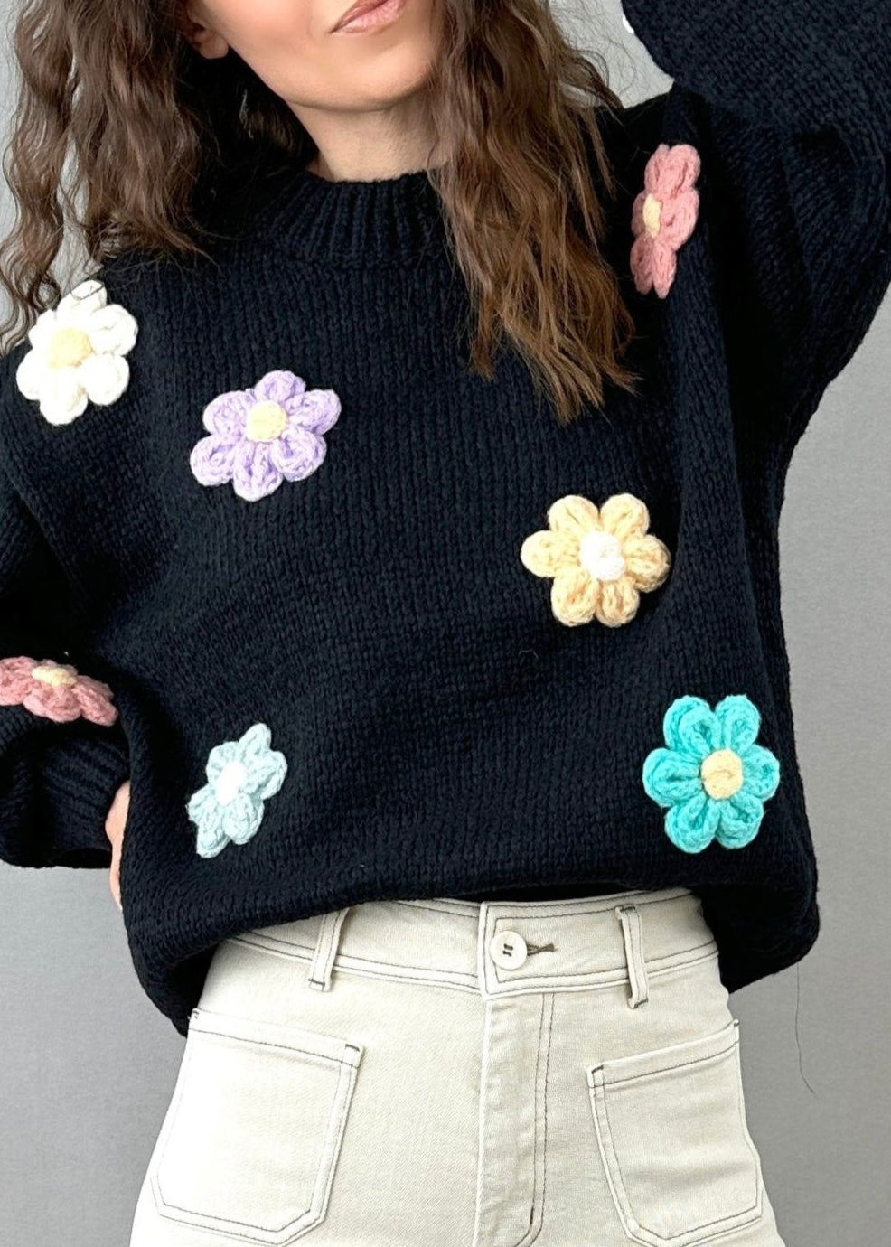 3D Floral Sweater (Black)