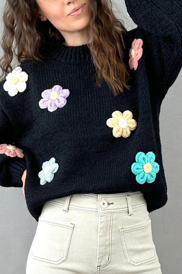 3D Floral Sweater (Black)