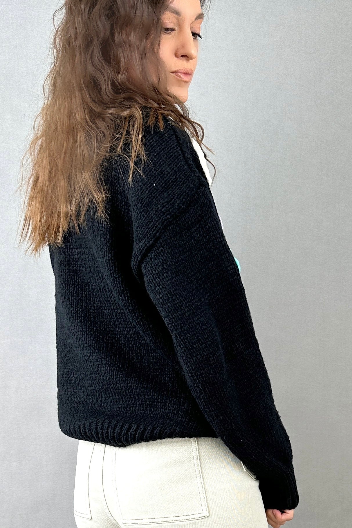 3D Floral Sweater (Black)