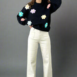 3D Floral Sweater - Black
