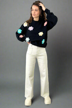 3D Floral Sweater - Black - Final Sale