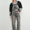 Model is wearing Good Luck Barrel Jeans in  Grey - full outfit - front view