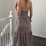 Paloma Gingham Maxi Dress - Brown